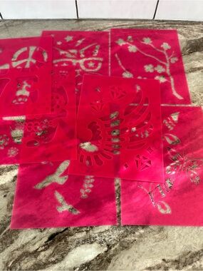 Hot Pink Decorative Stencil Set - Floral & Animal Motifs